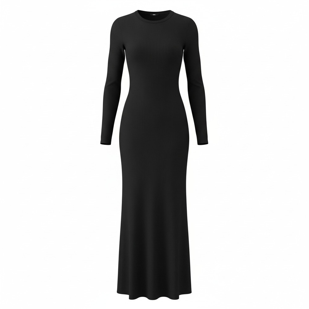 Babaton Sculpt Knit Maxi Dress Sz XXS‎ Black Ribbed Bodycon Stretch Capsule Chic